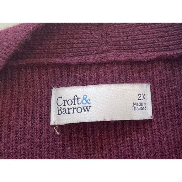 Croft & Barrow Cotton Blend Long Open Cardigan, Burgundy Red, Pockets, Size 2X - Picture 7 of 11